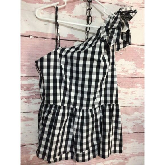 NWT Who What Wear Size Medium One Shoulder Top Checked Black & White - Picture 7 of 16